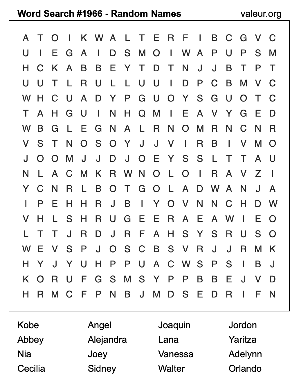 Word Search Puzzle with names #1966