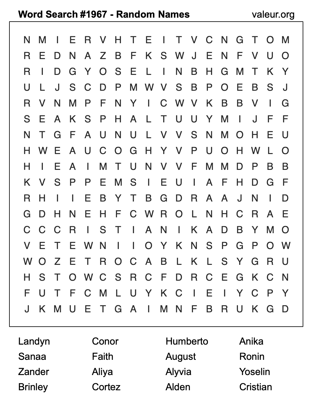 Word Search Puzzle with names #1967