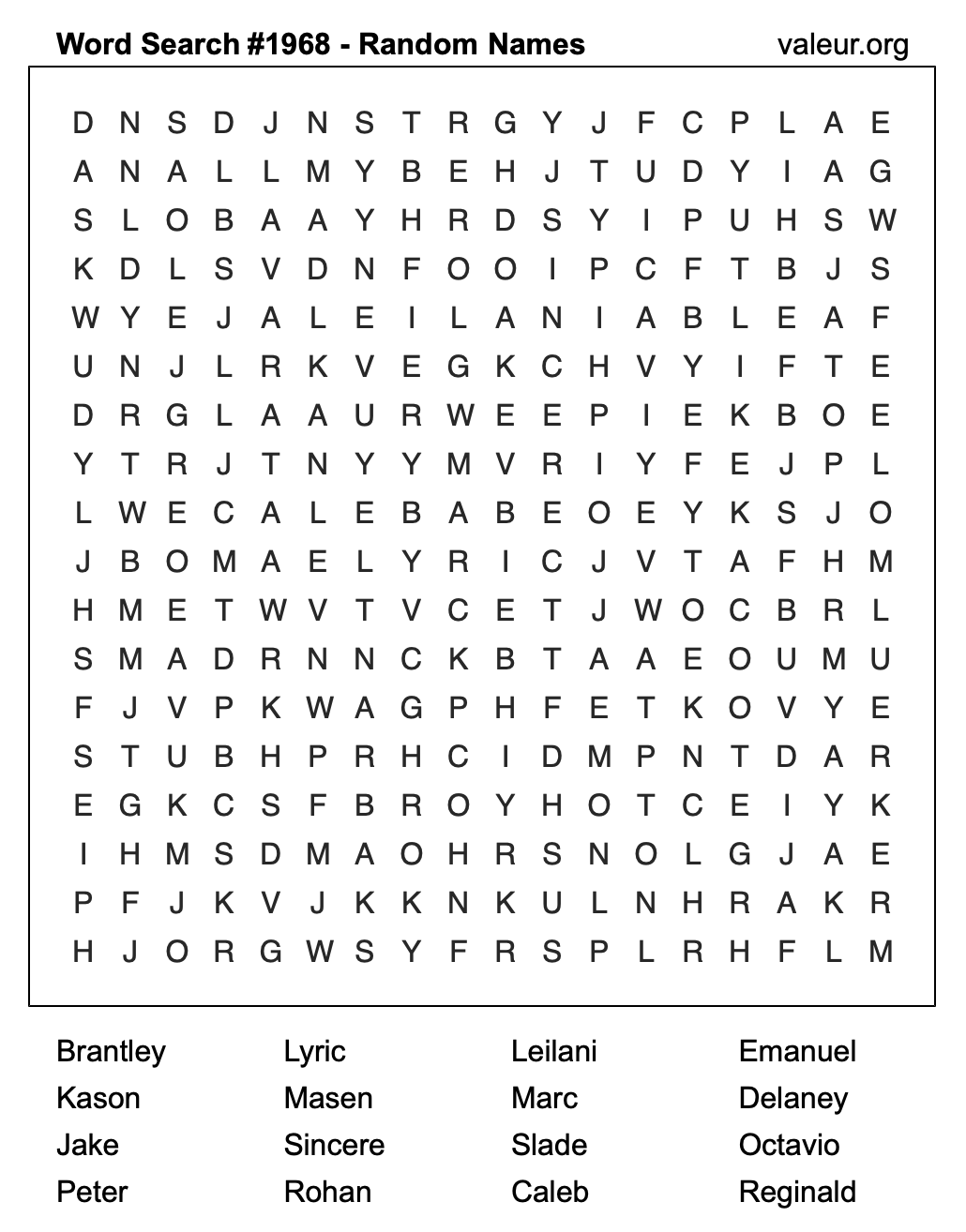 Word Search Puzzle with names #1968