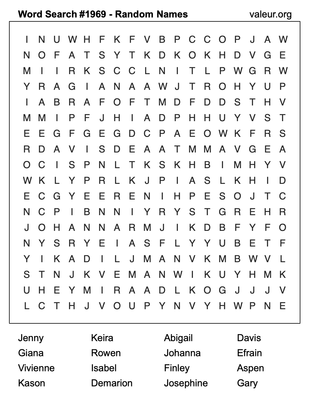 Word Search Puzzle with names #1969