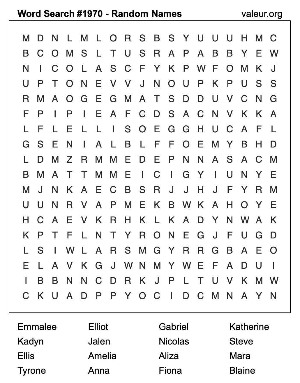 Word Search Puzzle with names #1970