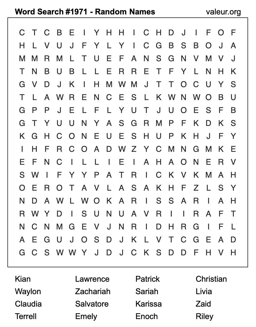 Word Search Puzzle with names #1971