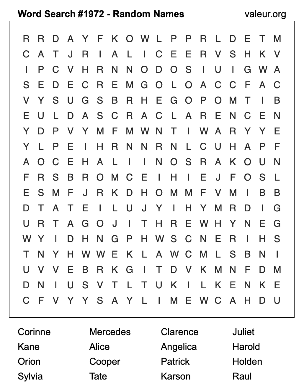 Word Search Puzzle with names #1972