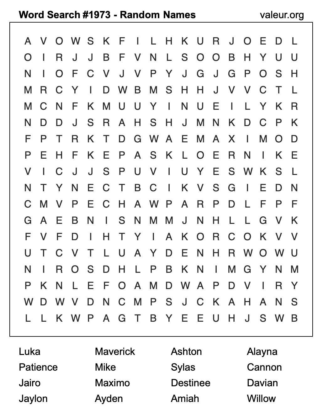 Word Search Puzzle with names #1973