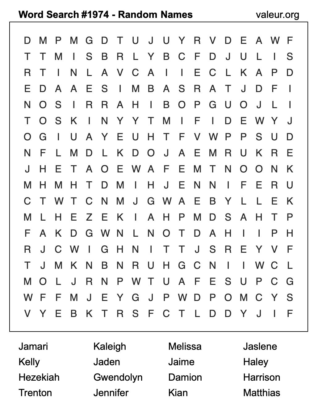 Word Search Puzzle with names #1974