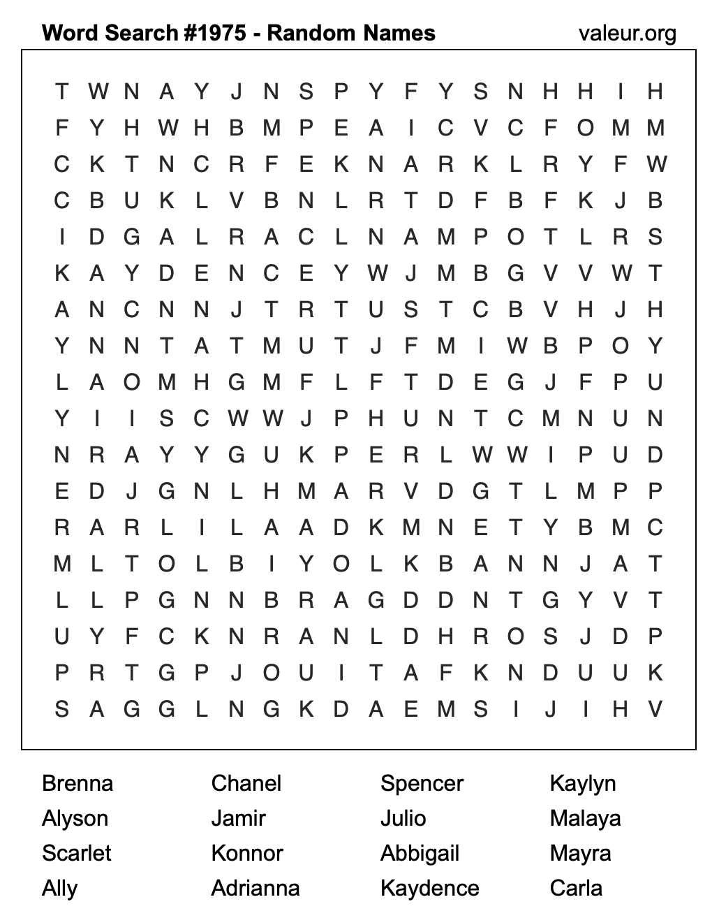 Word Search Puzzle with names #1975