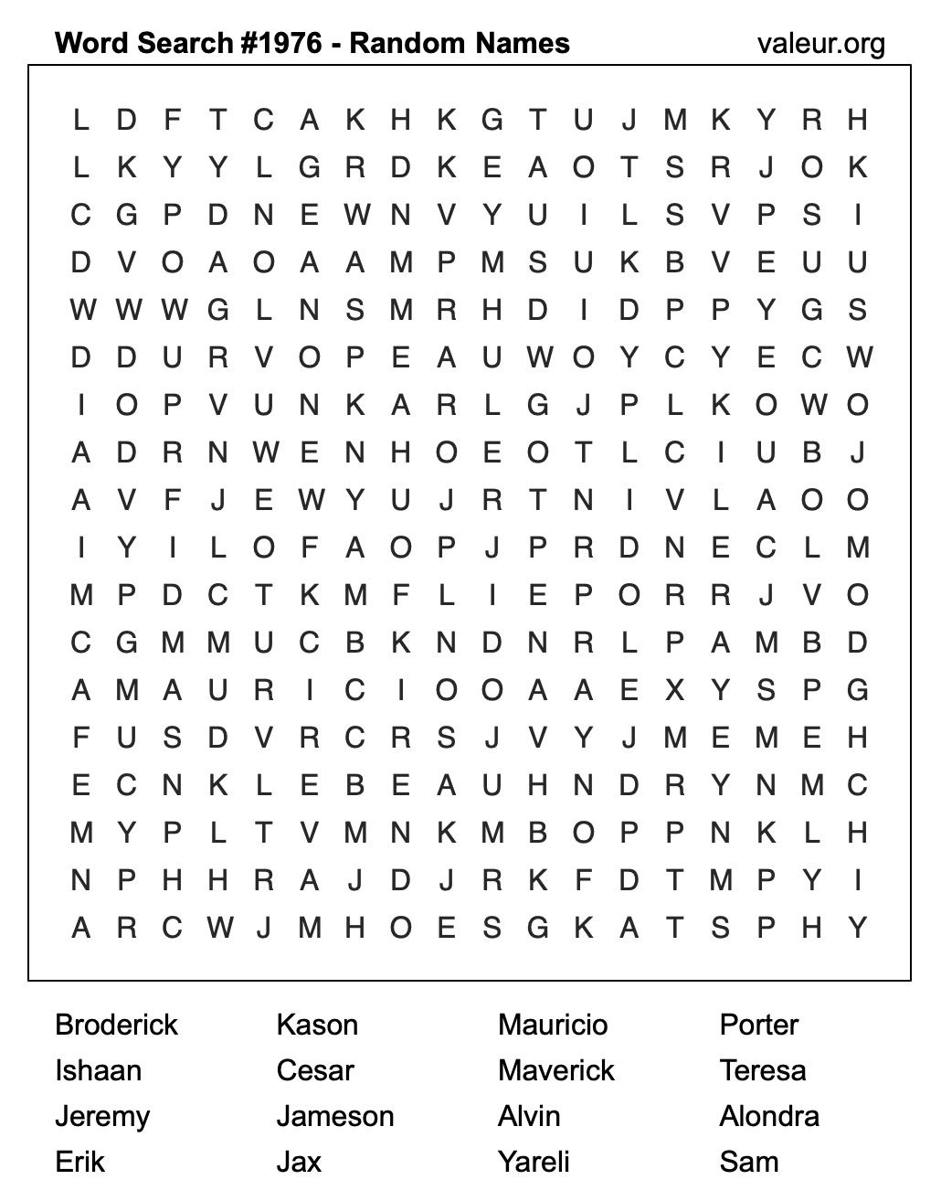 Word Search Puzzle with names #1976