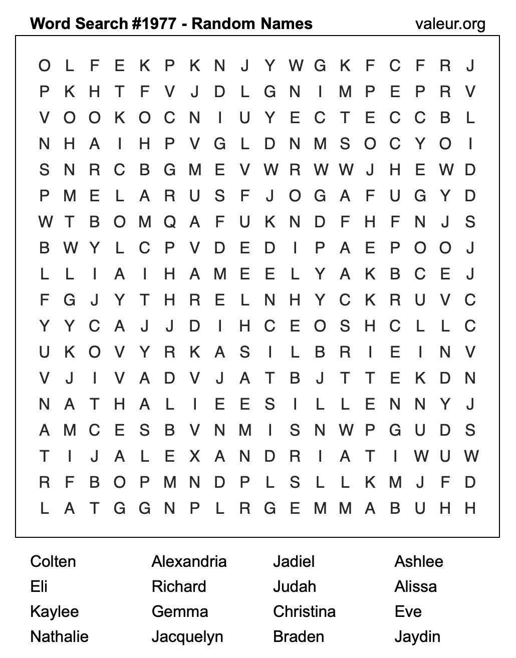 Word Search Puzzle with names #1977