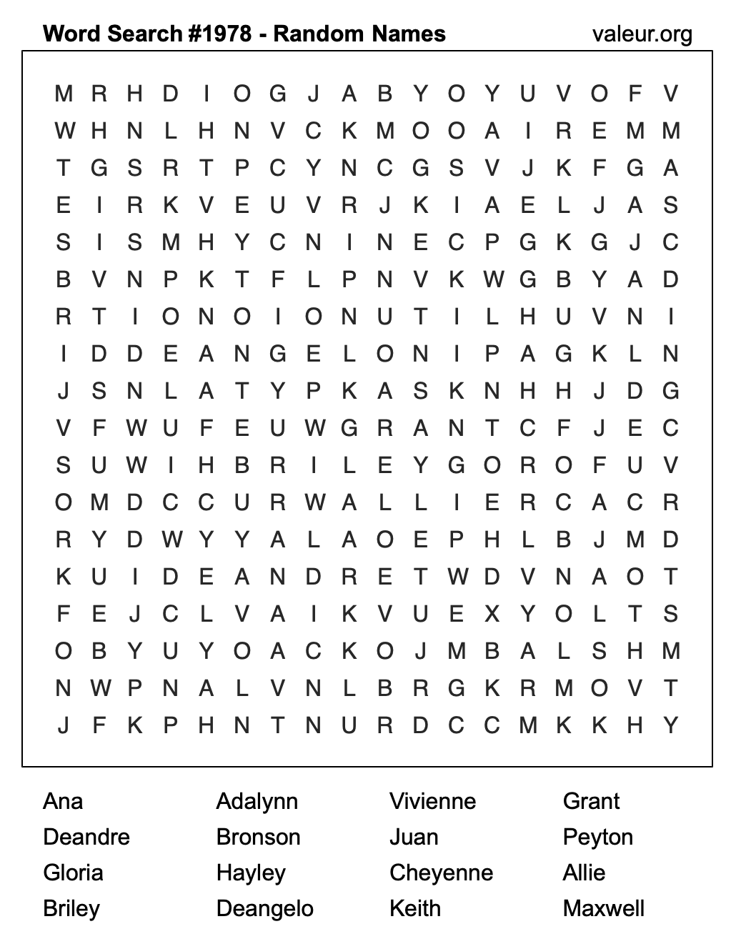 Word Search Puzzle with names #1978