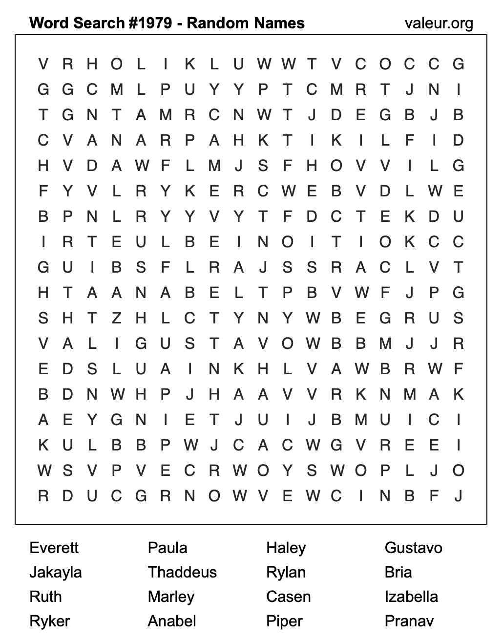 Word Search Puzzle with names #1979