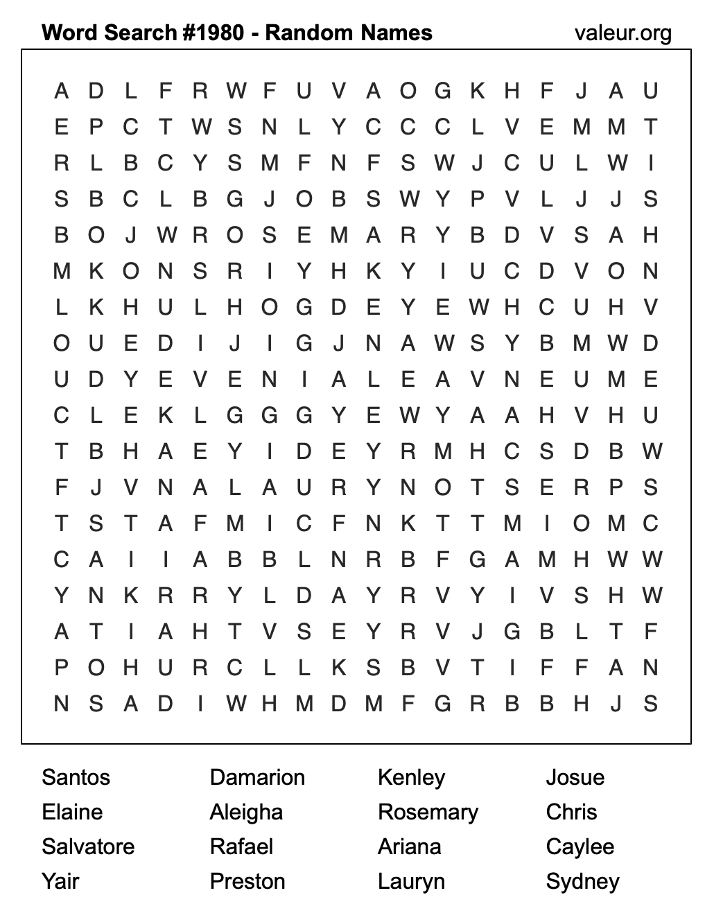 Word Search Puzzle with names #1980