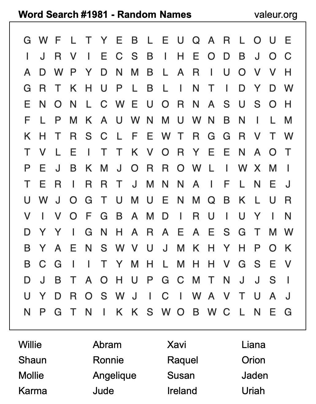 Word Search Puzzle with names #1981