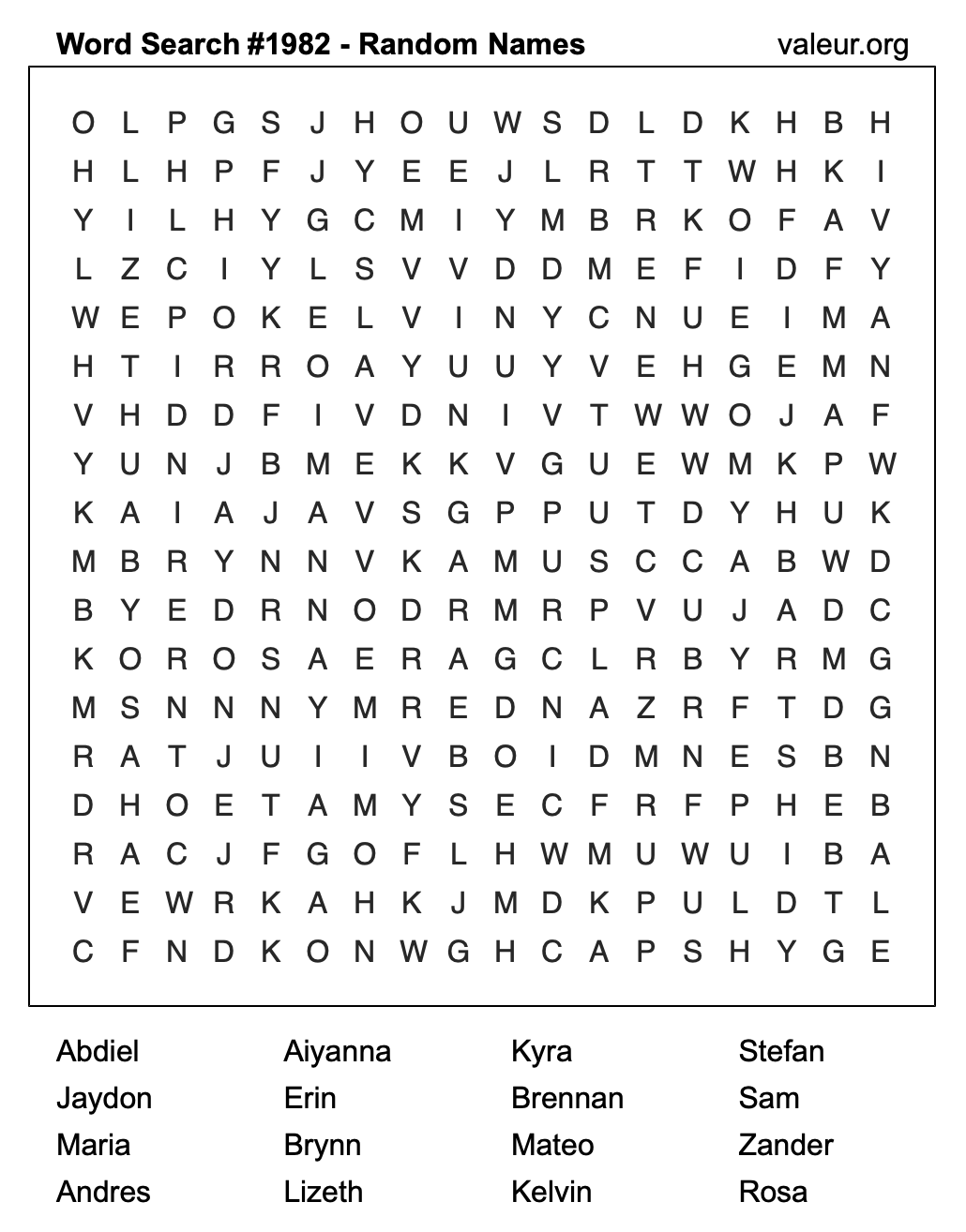 Word Search Puzzle with names #1982