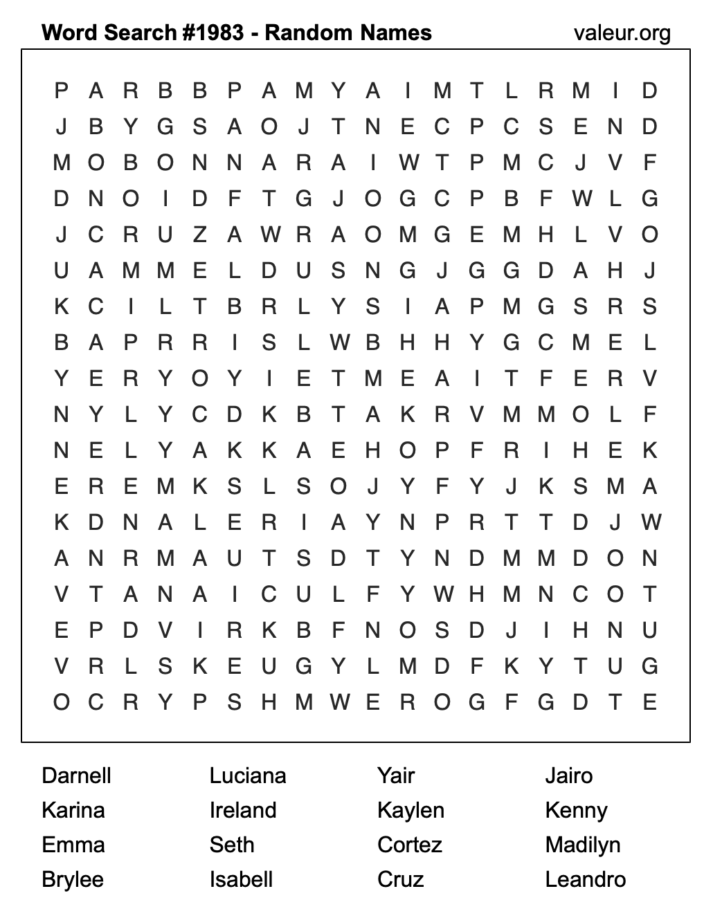 Word Search Puzzle with names #1983