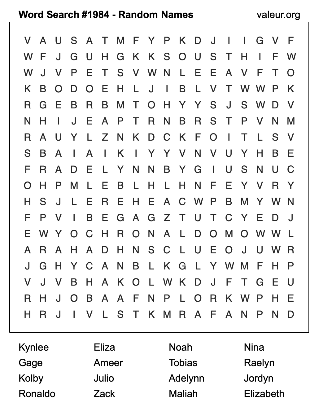 Word Search Puzzle with names #1984