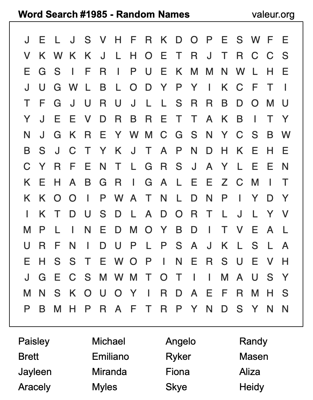 Word Search Puzzle with names #1985