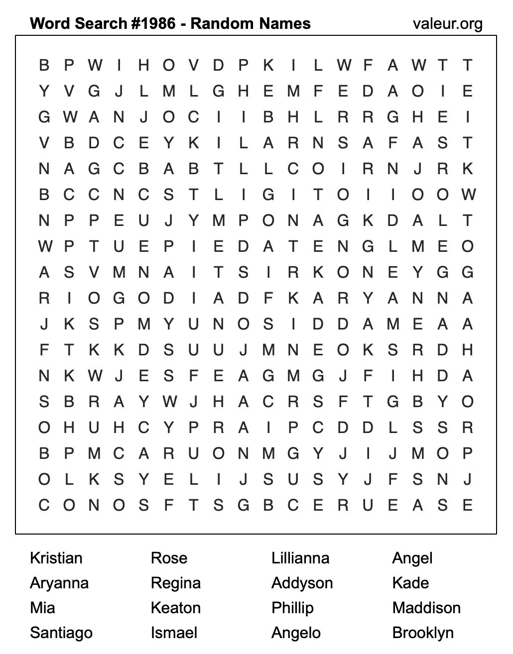 Word Search Puzzle with names #1986