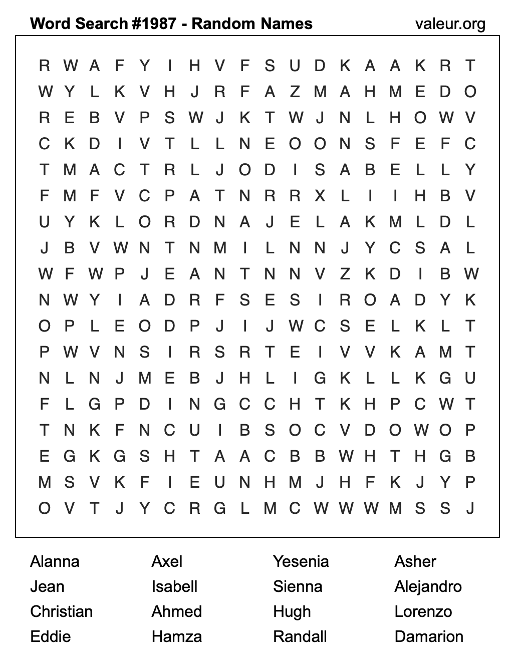 Word Search Puzzle with names #1987