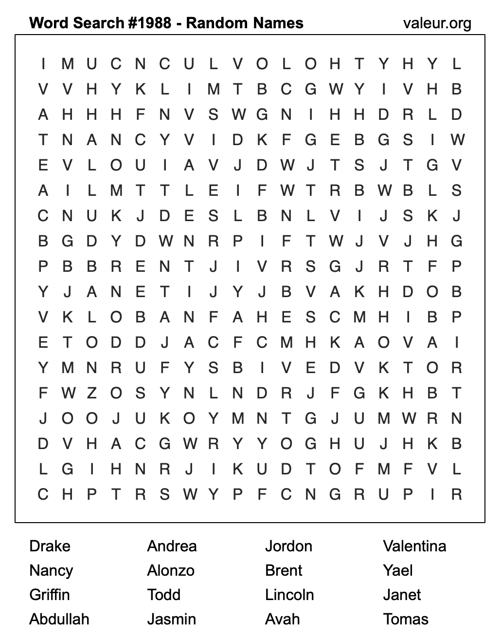 Word Search Puzzle with names #1988