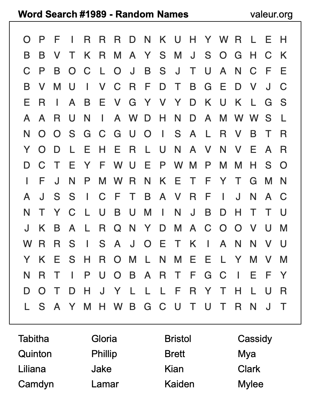 Word Search Puzzle with names #1989