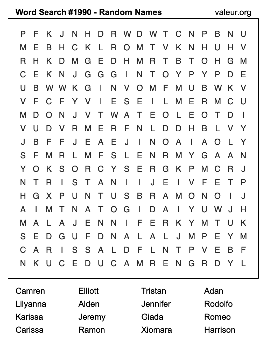 Word Search Puzzle with names #1990