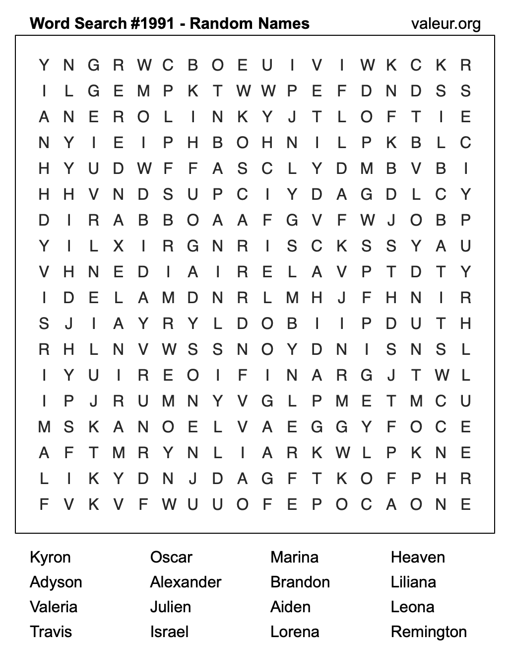 Word Search Puzzle with names #1991