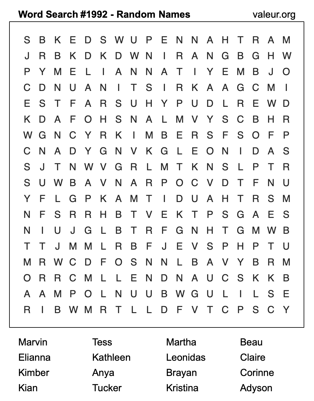 Word Search Puzzle with names #1992