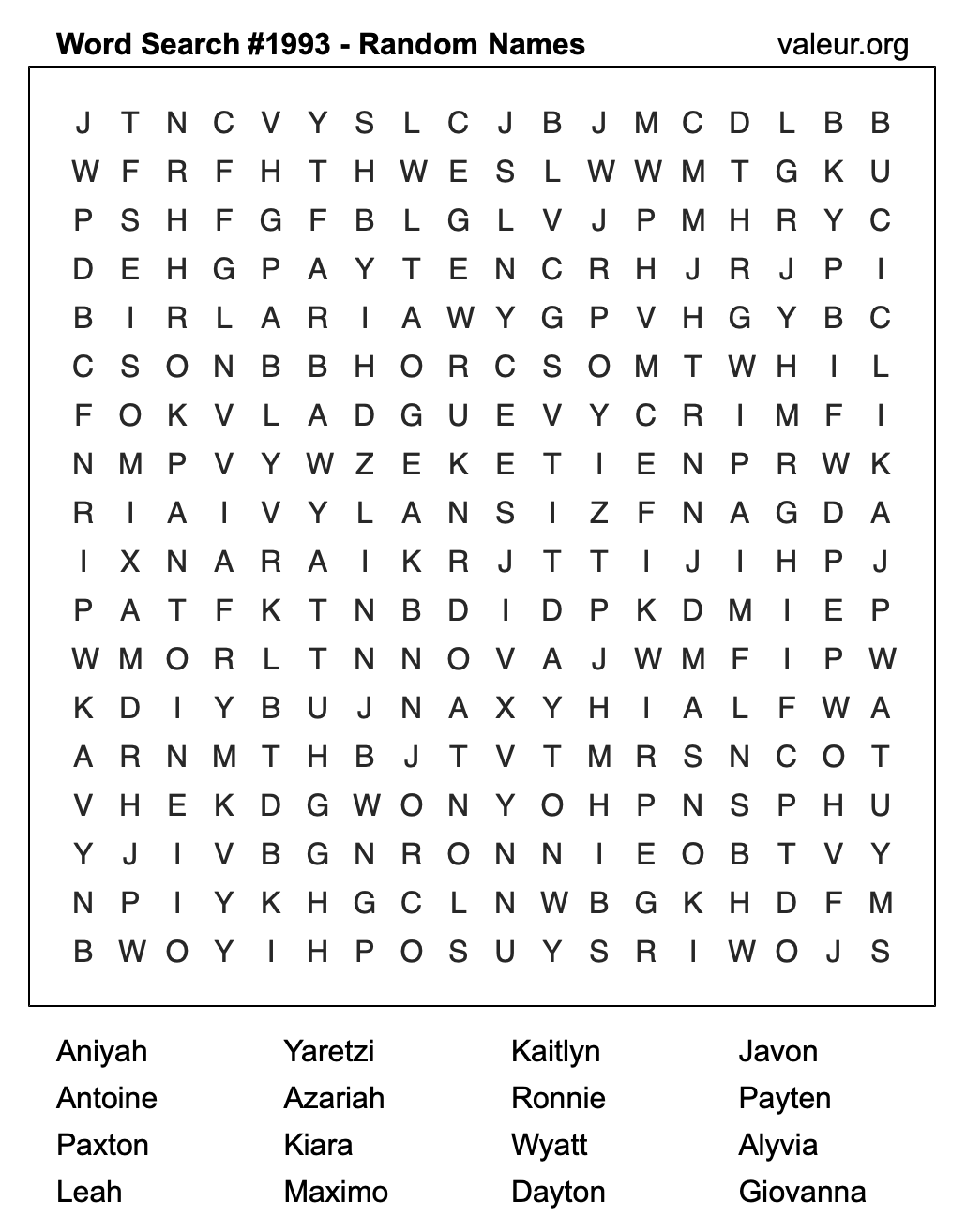 Word Search Puzzle with names #1993