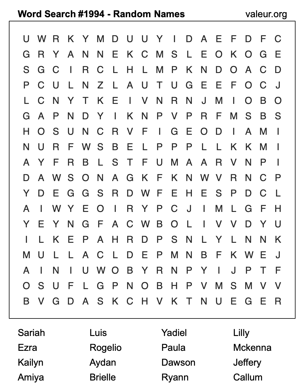 Word Search Puzzle with names #1994