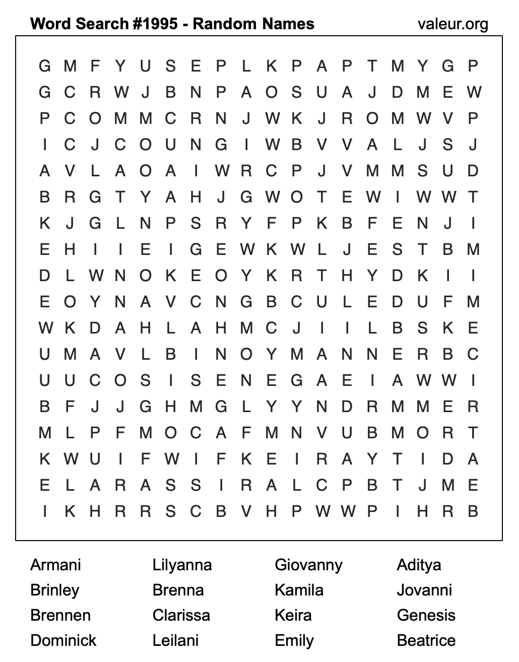 Word Search Puzzle with names #1995