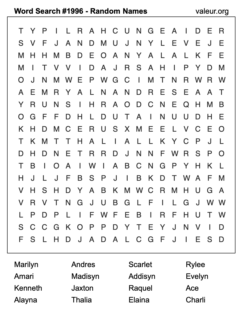 Word Search Puzzle with names #1996