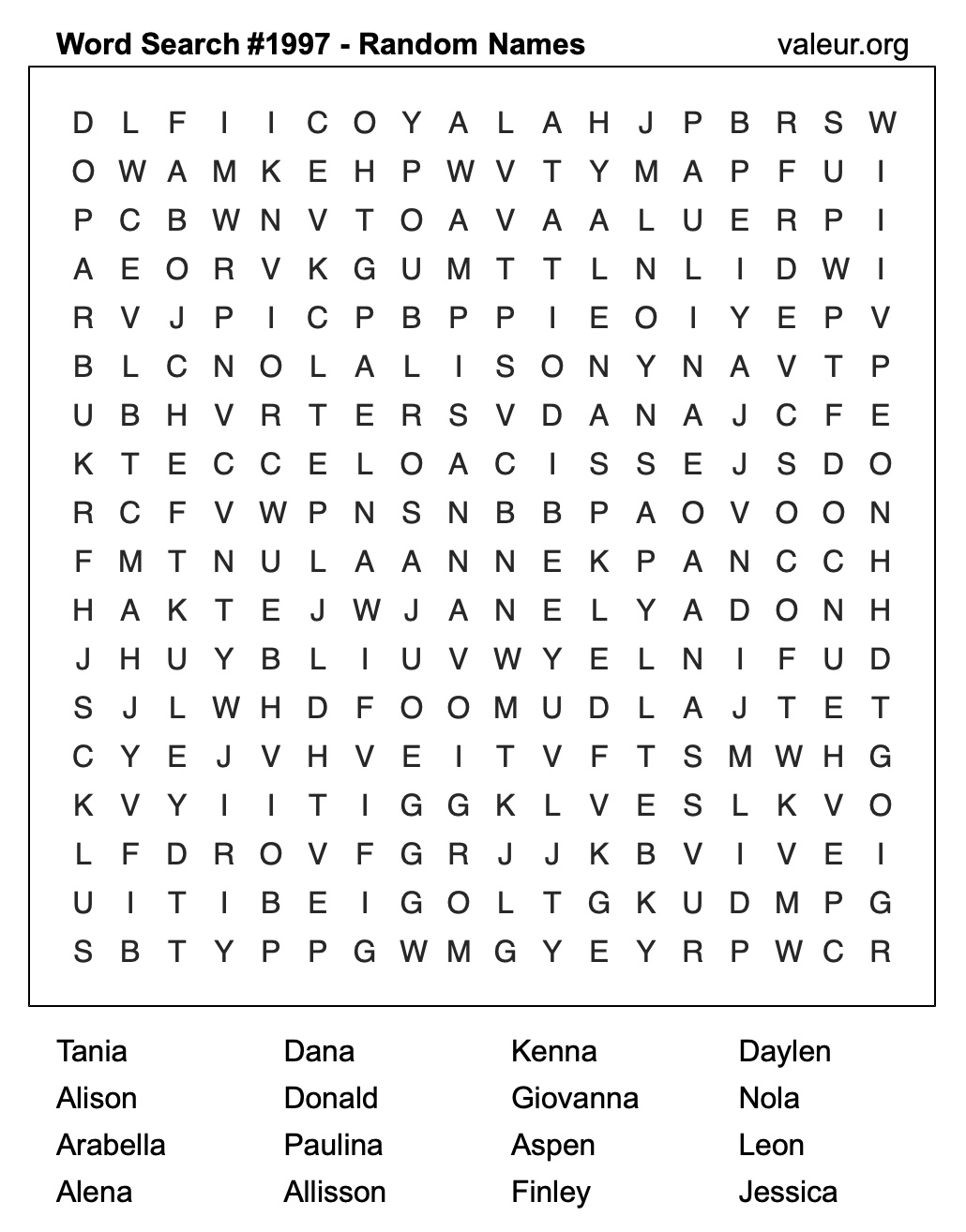 Word Search Puzzle with names #1997