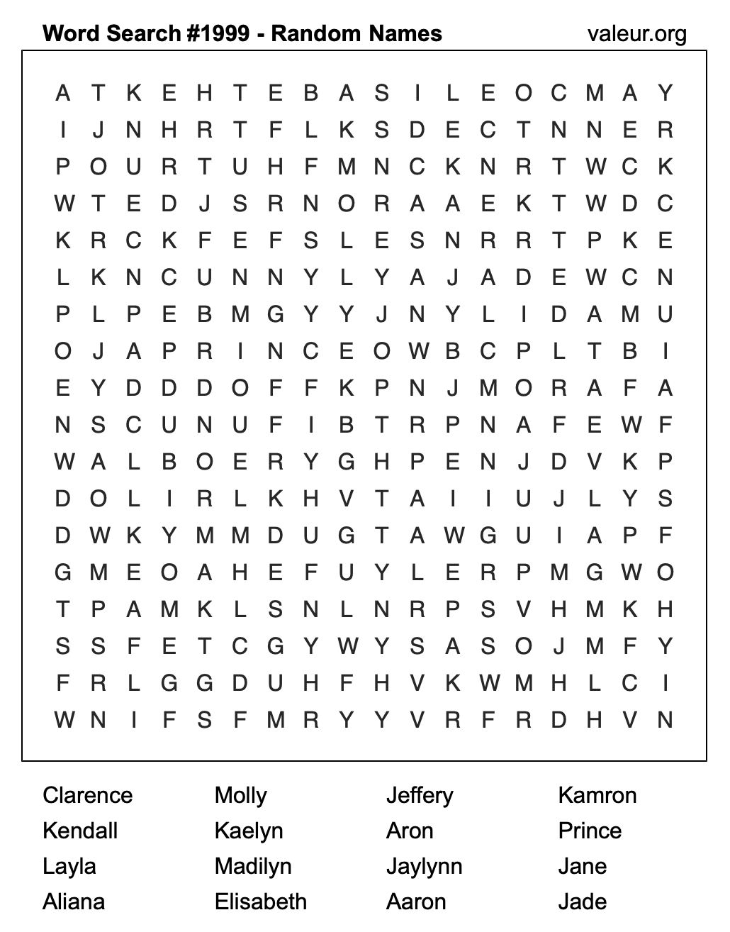 Word Search Puzzle with names #1999