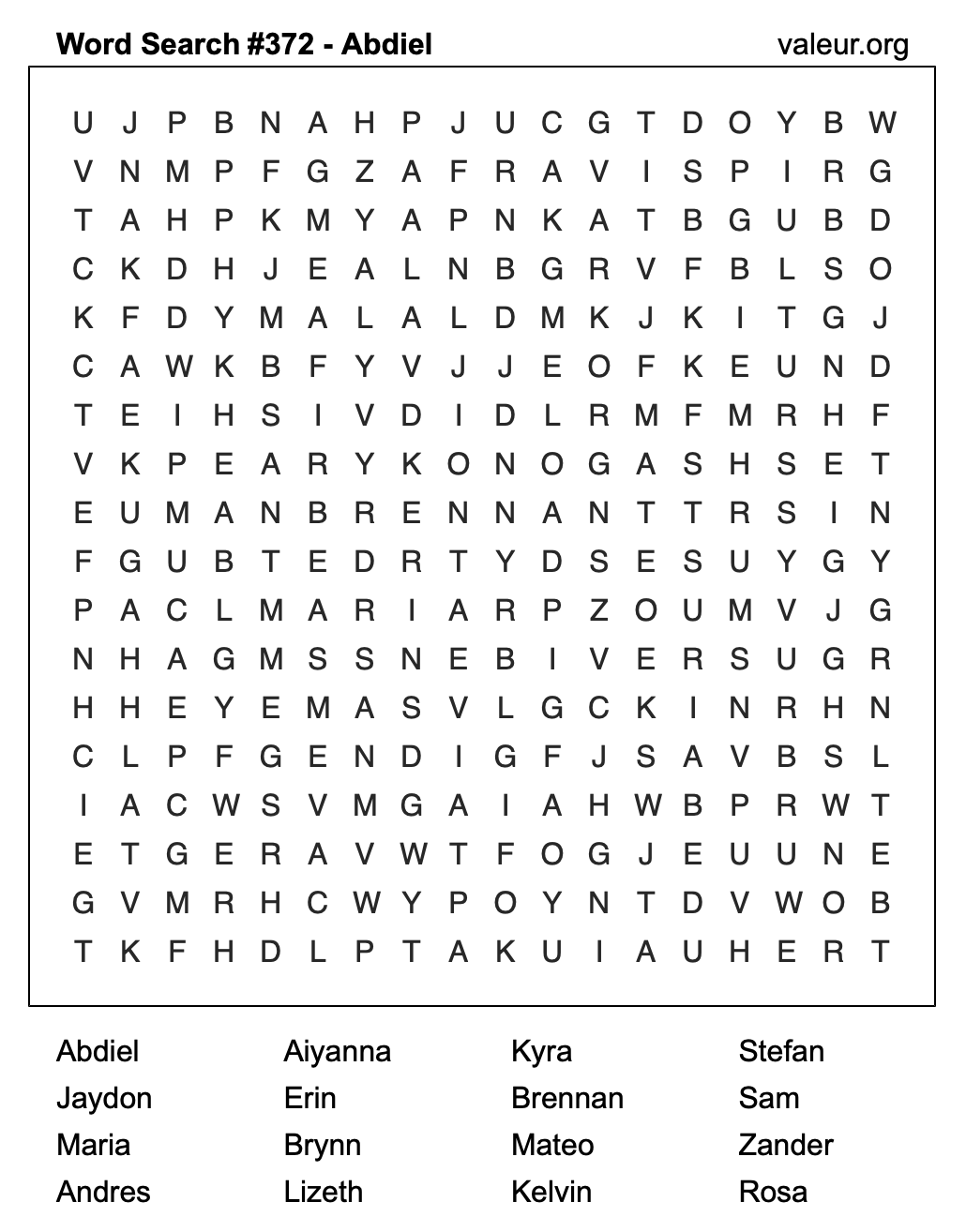 Word Search Puzzle with the name Abdiel #372 Word Search Puzzle with the name Abdiel #372