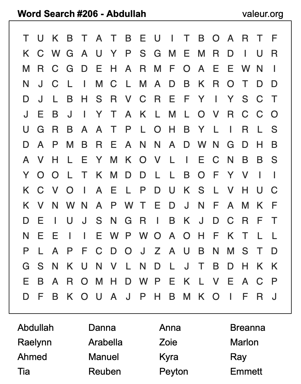 Word Search Puzzle with the name Abdullah #206 Word Search Puzzle with the name Abdullah #206