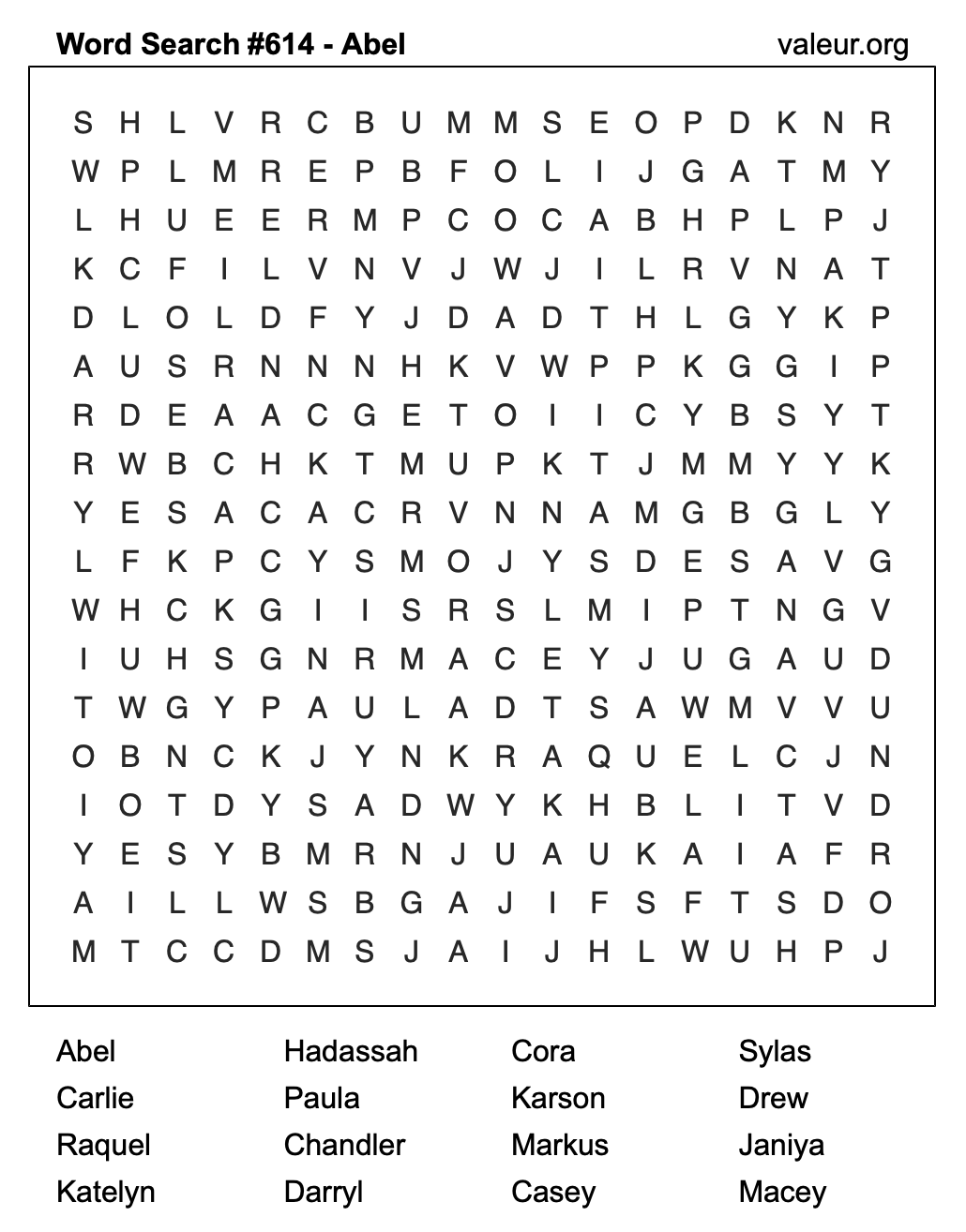 Word Search Puzzle with the name Abel #614