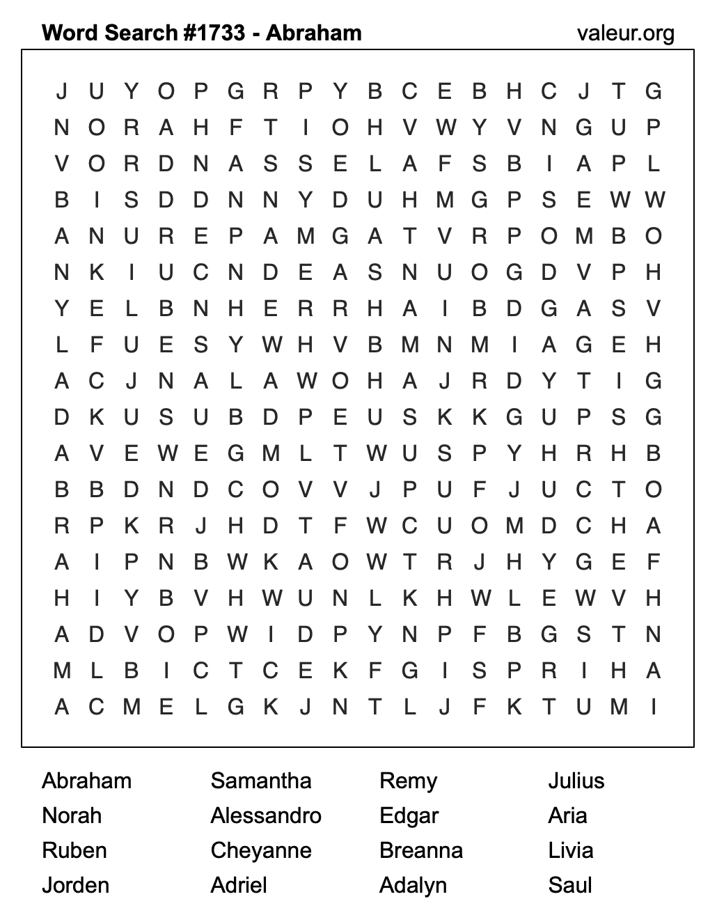 Word Search Puzzle with the name Abraham #1733