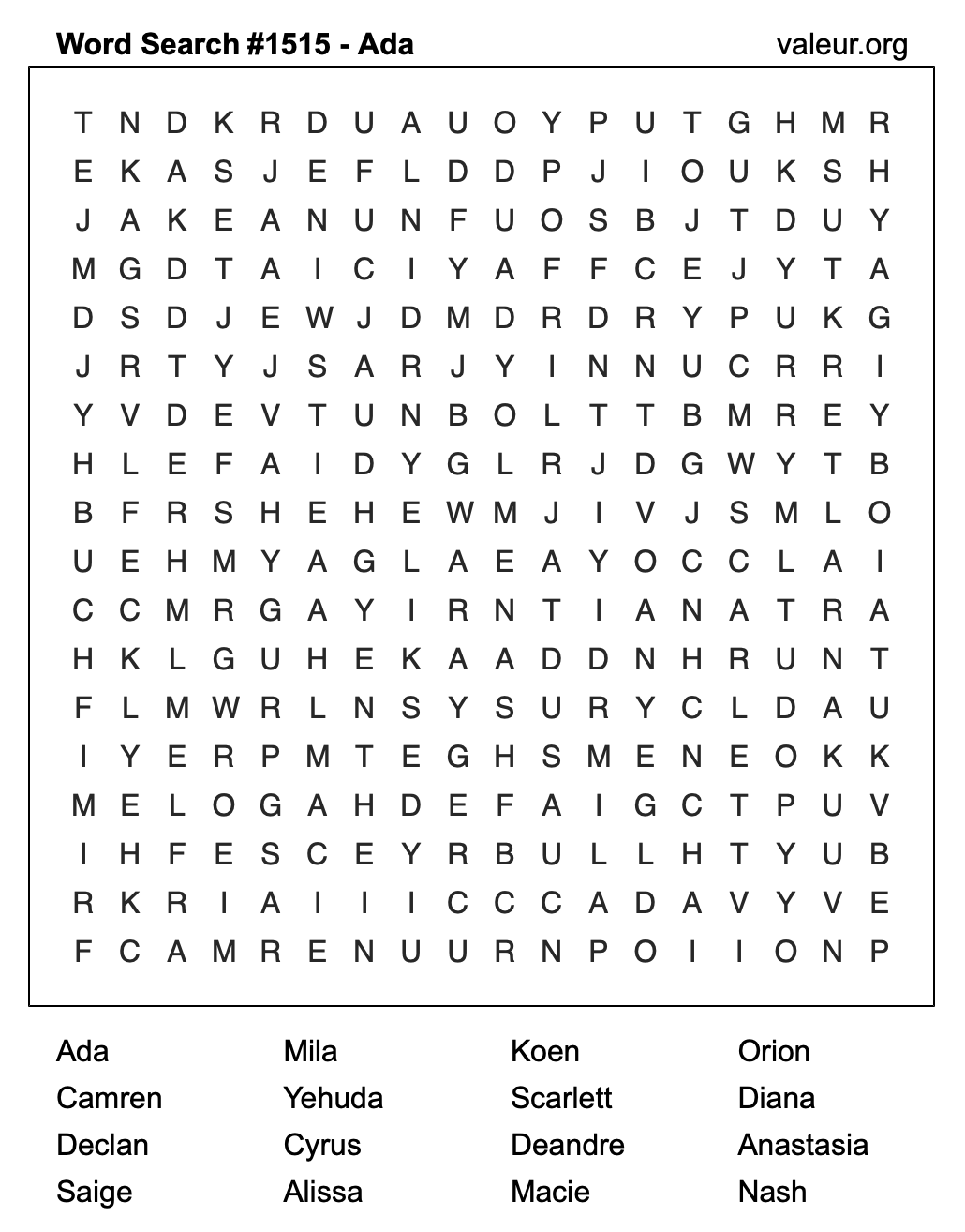 Word Search Puzzle with the name Ada #1515