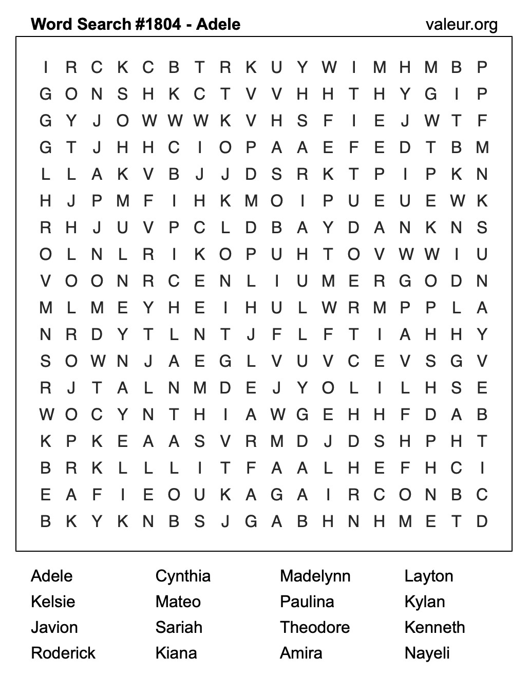 Word Search Puzzle with the name Adele #1804
