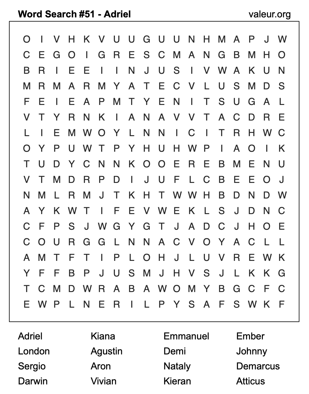 Word Search Puzzle with the name Adriel #51