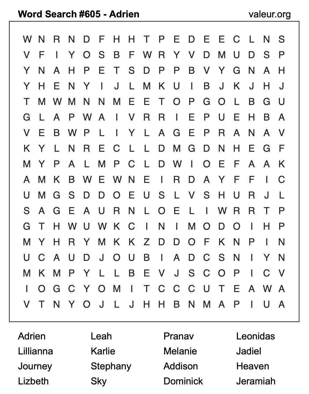 Word Search Puzzle with the name Adrien #605