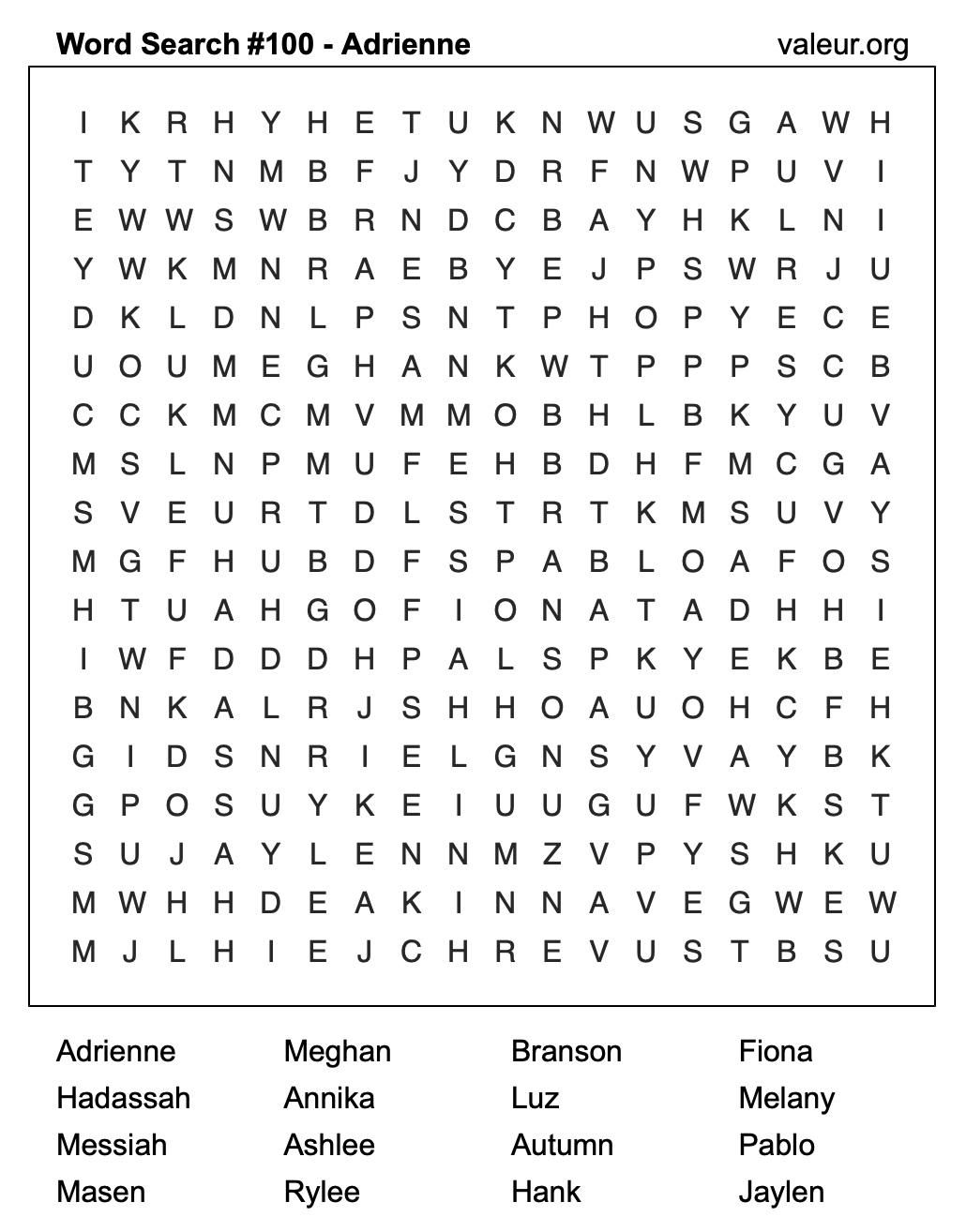 Word Search Puzzle with the name Adrienne #100