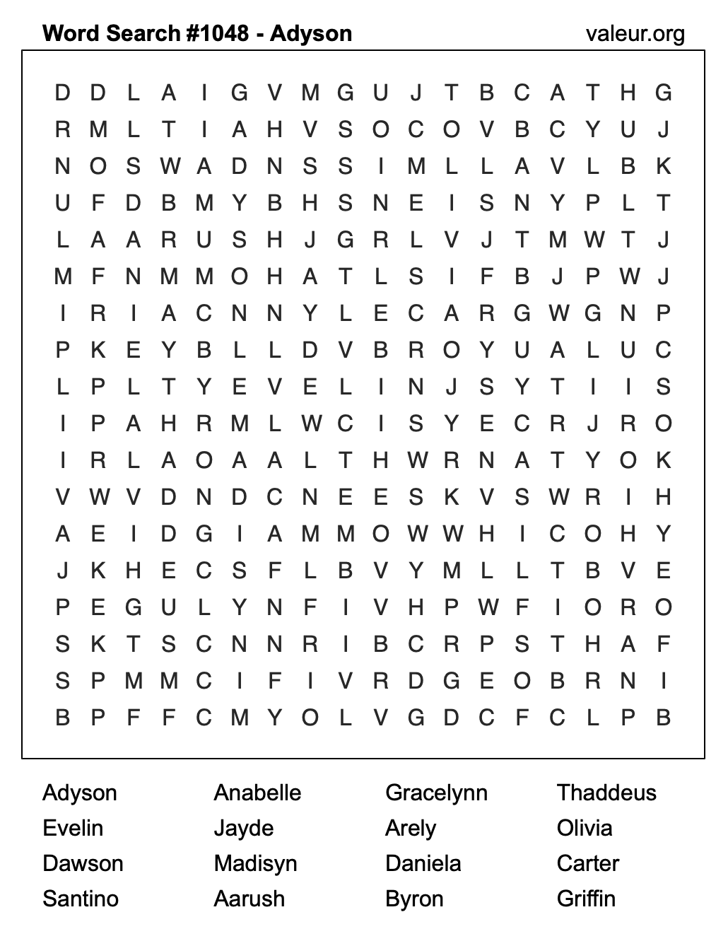 Word Search Puzzle with the name Adyson #1048 Word Search Puzzle with the name Adyson #1048