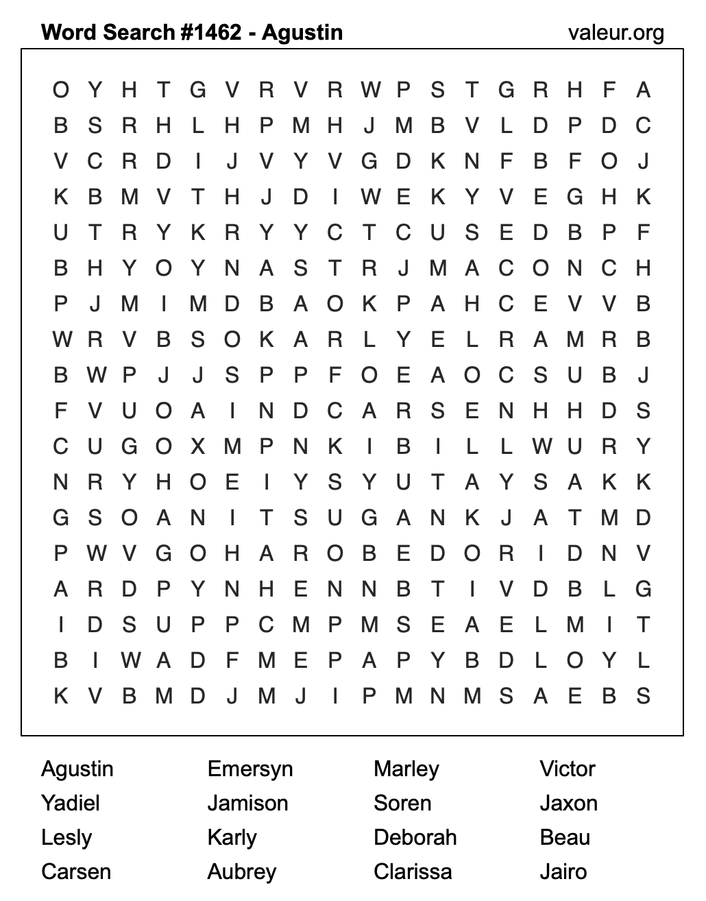 Word Search Puzzle with the name Agustin #1462