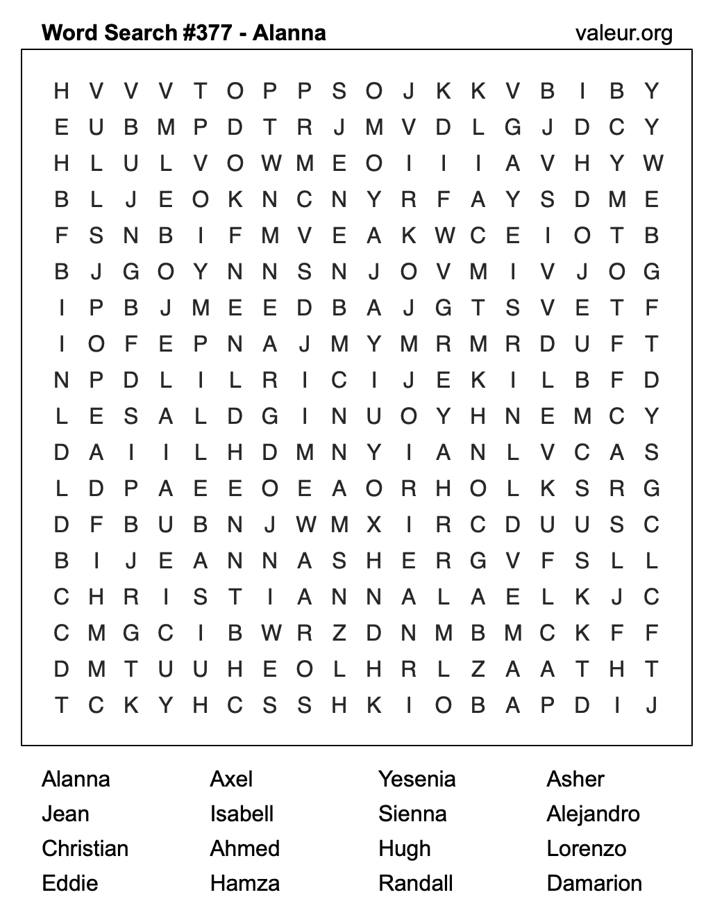 Word Search Puzzle with the name Alanna #377 Word Search Puzzle with the name Alanna #377