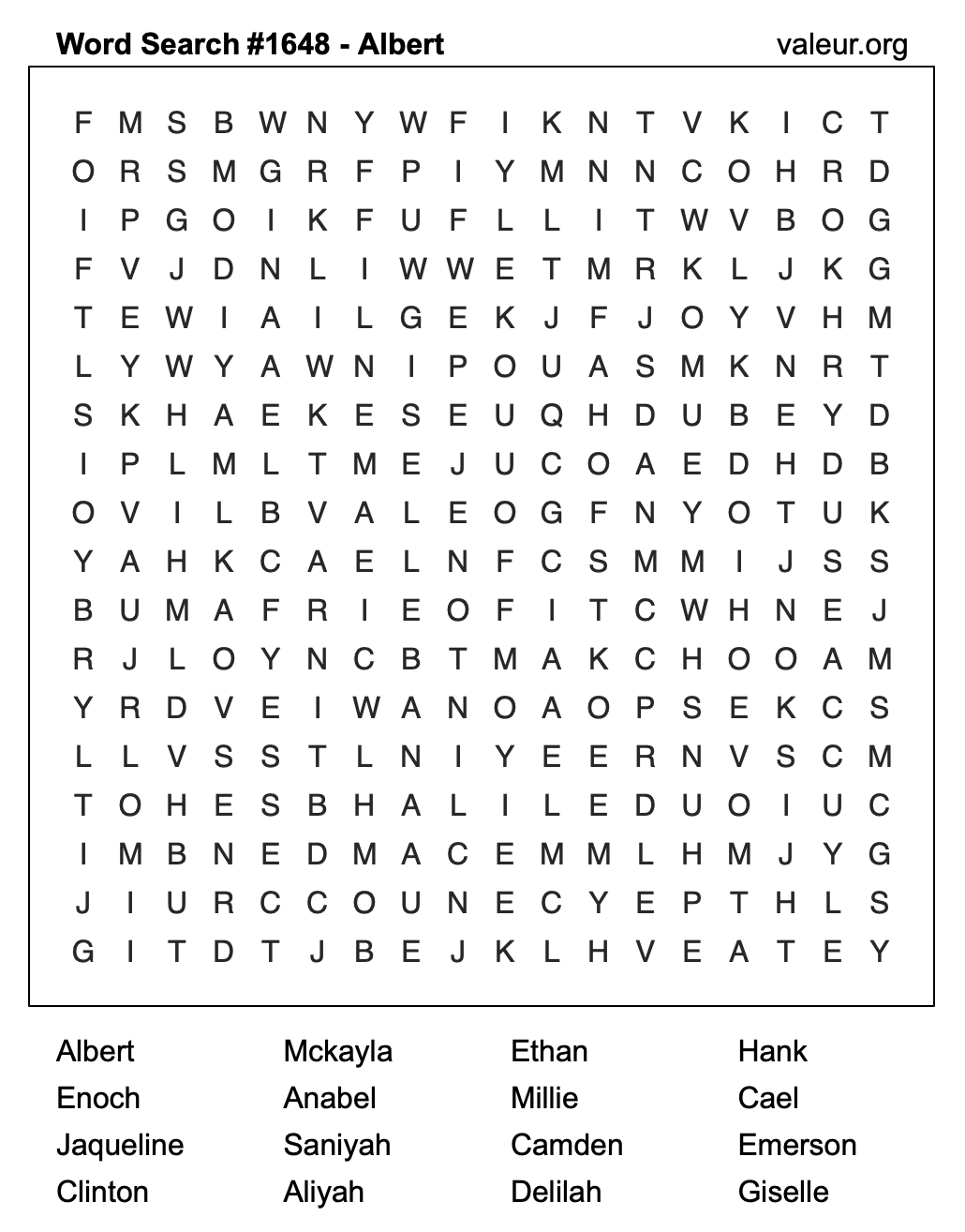 Word Search Puzzle with the name Albert #1648 Word Search Puzzle with the name Albert #1648