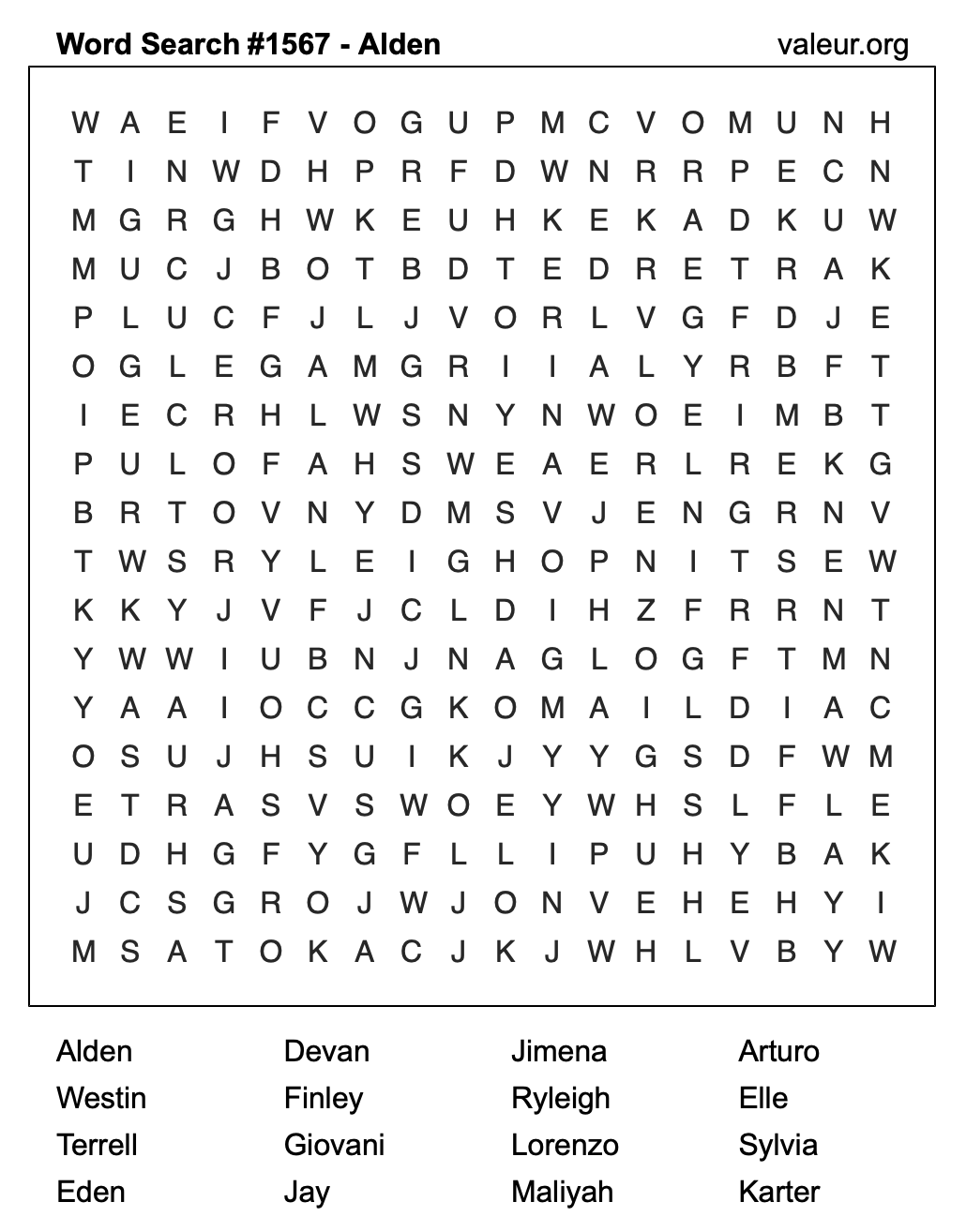 Word Search Puzzle with the name Alden #1567 Word Search Puzzle with the name Alden #1567