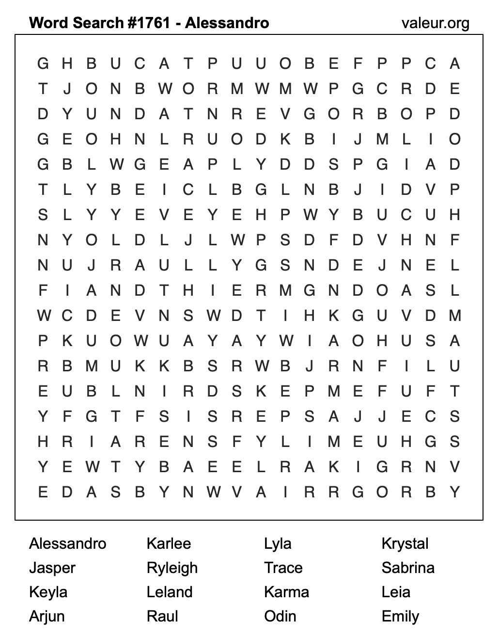 Word Search Puzzle with the name Alessandro #1761
