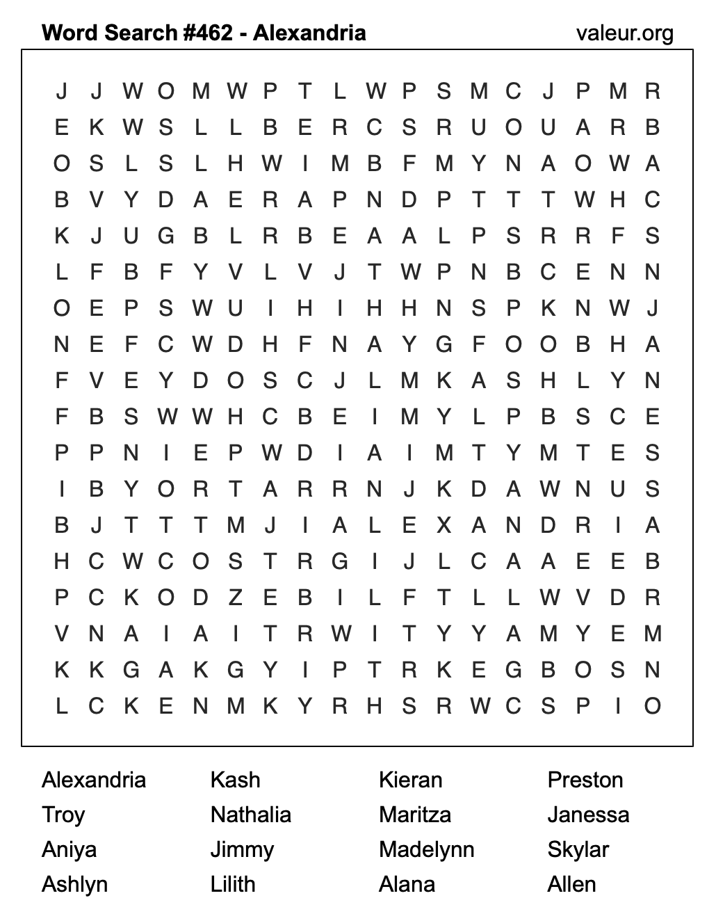 Word Search Puzzle with the name Alexandria #462 Word Search Puzzle with the name Alexandria #462
