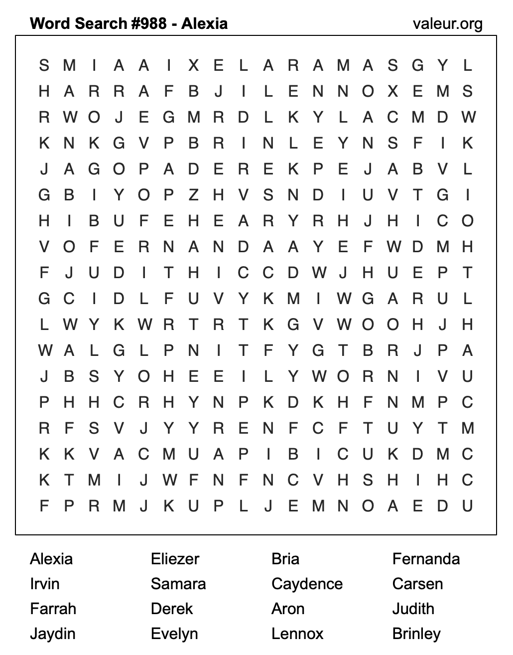 Word Search Puzzle with the name Alexia #988 Word Search Puzzle with the name Alexia #988